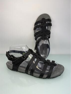 Ahnu strappy leather sandal black Gladiator Fisherman comfort walking women 7.5
